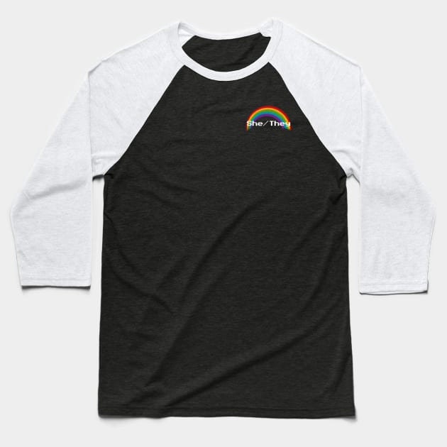 Rainbow Pronouns - She/They Baseball T-Shirt by FindChaos